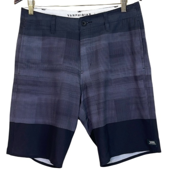 Vans Vanphibian Men’s Water Board Shorts Navy Blue Plaid Pockets Quick Dry 32 - Picture 2 of 13